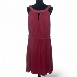 #434 (Dessy Collection) Sequin Embellished Ruby Chiffon Formal Dress - Size 20